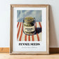 Fennel Seeds – on Striped Tablecloth, Spices Art, in wooden frame leaning on the floor