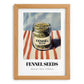 Fennel Seeds – on Striped Tablecloth, Spices Art, set in oak frame