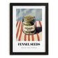 Fennel Seeds – on Striped Tablecloth, Spices Art, in sleek black frame