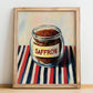 Saffron – on Striped Tablecloth, Spices Still Life, no-text version framed in wood