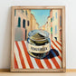 Fenugreek – Italian Urban Café Scene, Spices Illustration, no-text version framed in wood