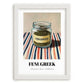 Fenugreek – on Striped Tablecloth, Spices Print, placed in minimal white frame