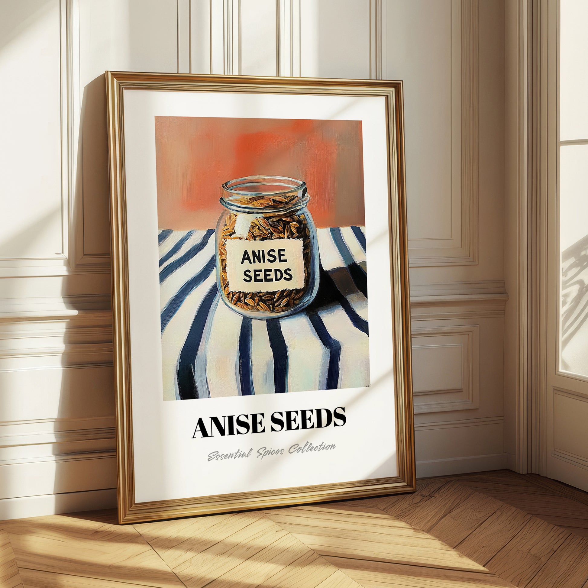 Anise Seeds – on Striped Tablecloth, Spices Still Life