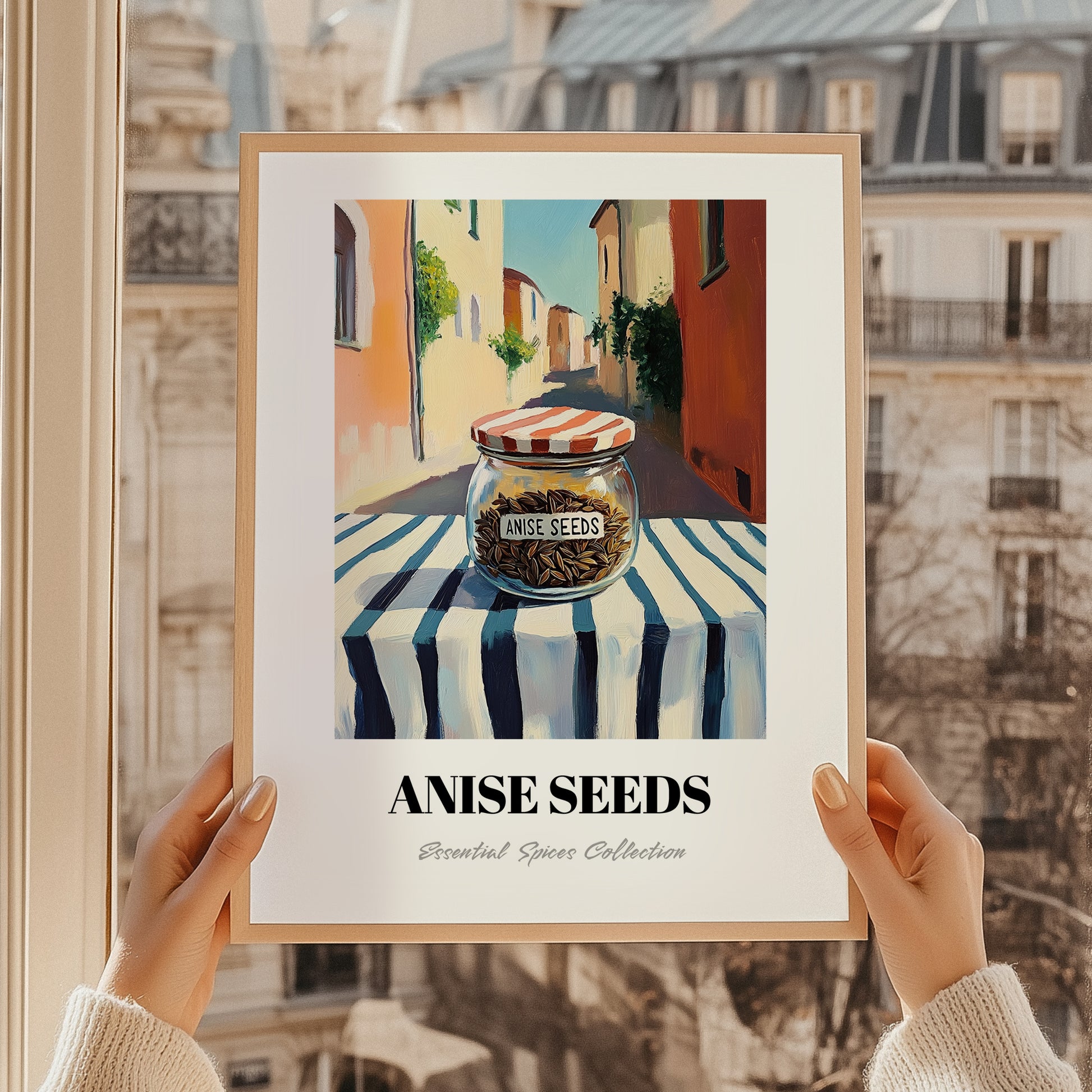 Anise Seeds – Italian Street Café Scene, Spices Print, styled in a charming Paris street view