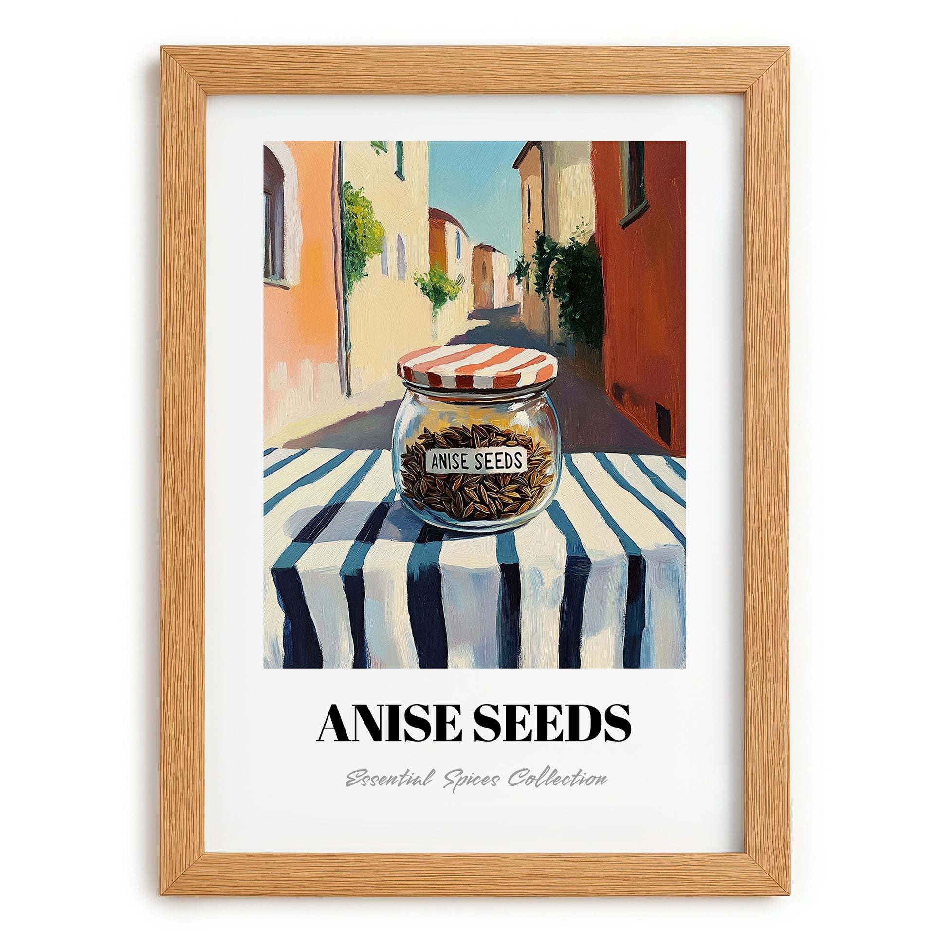 Anise Seeds – Italian Street Café Scene, Spices Print, set in oak frame