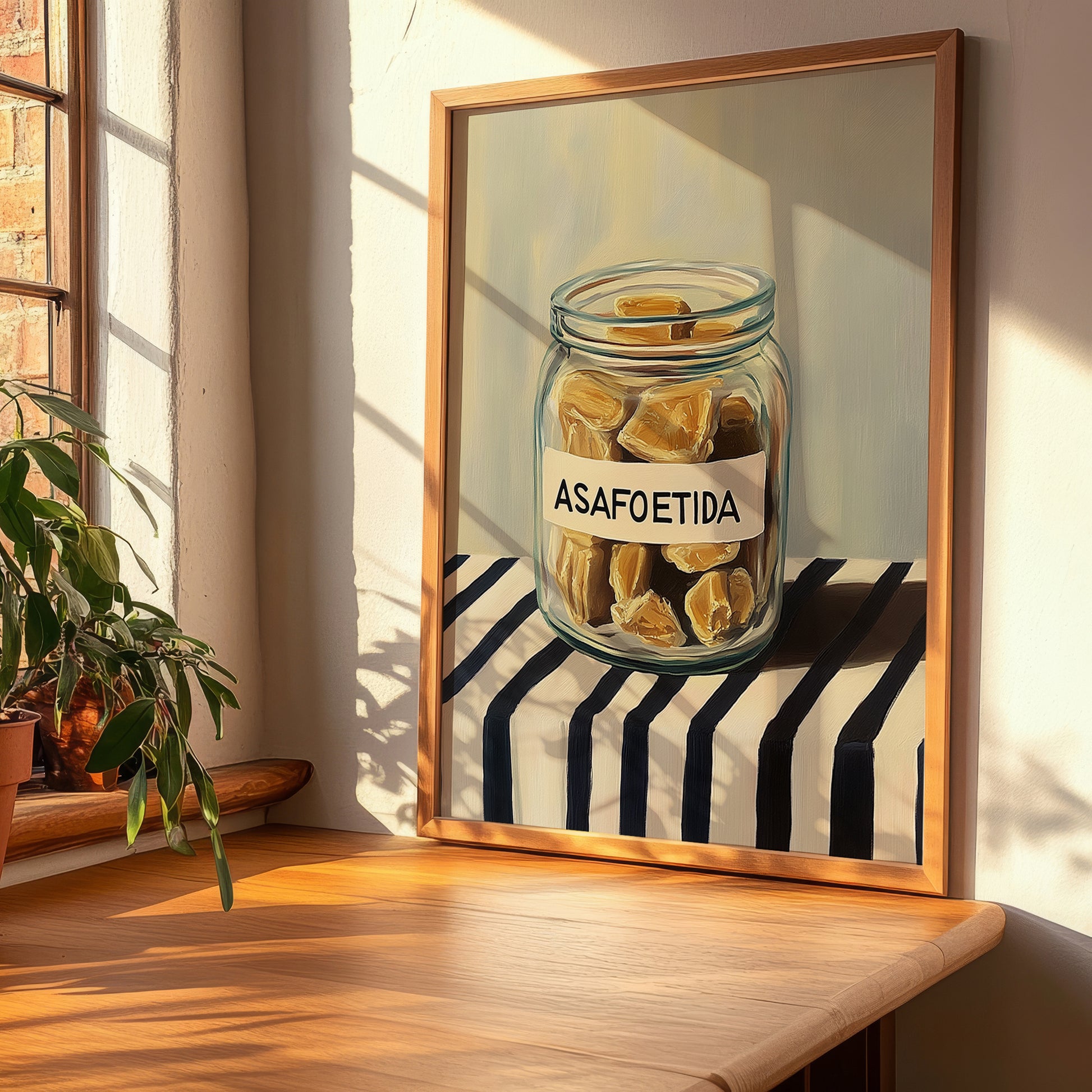 Asafoetida – on Striped Tablecloth, Spices Still Life, clean layout with no caption