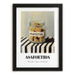 Asafoetida – on Striped Tablecloth, Spices Still Life, in sleek black frame