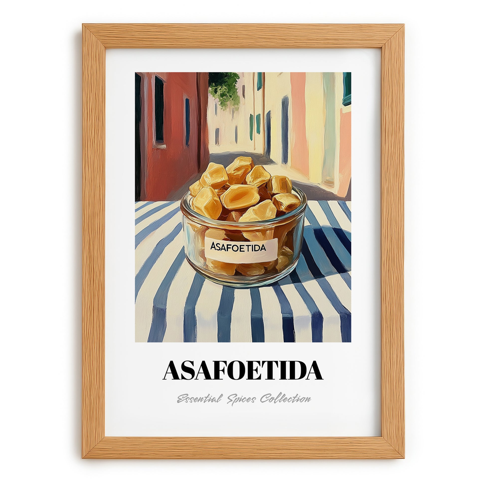 Asafoetida – Italian Café on the Corner, Spices Still Life, set in oak frame