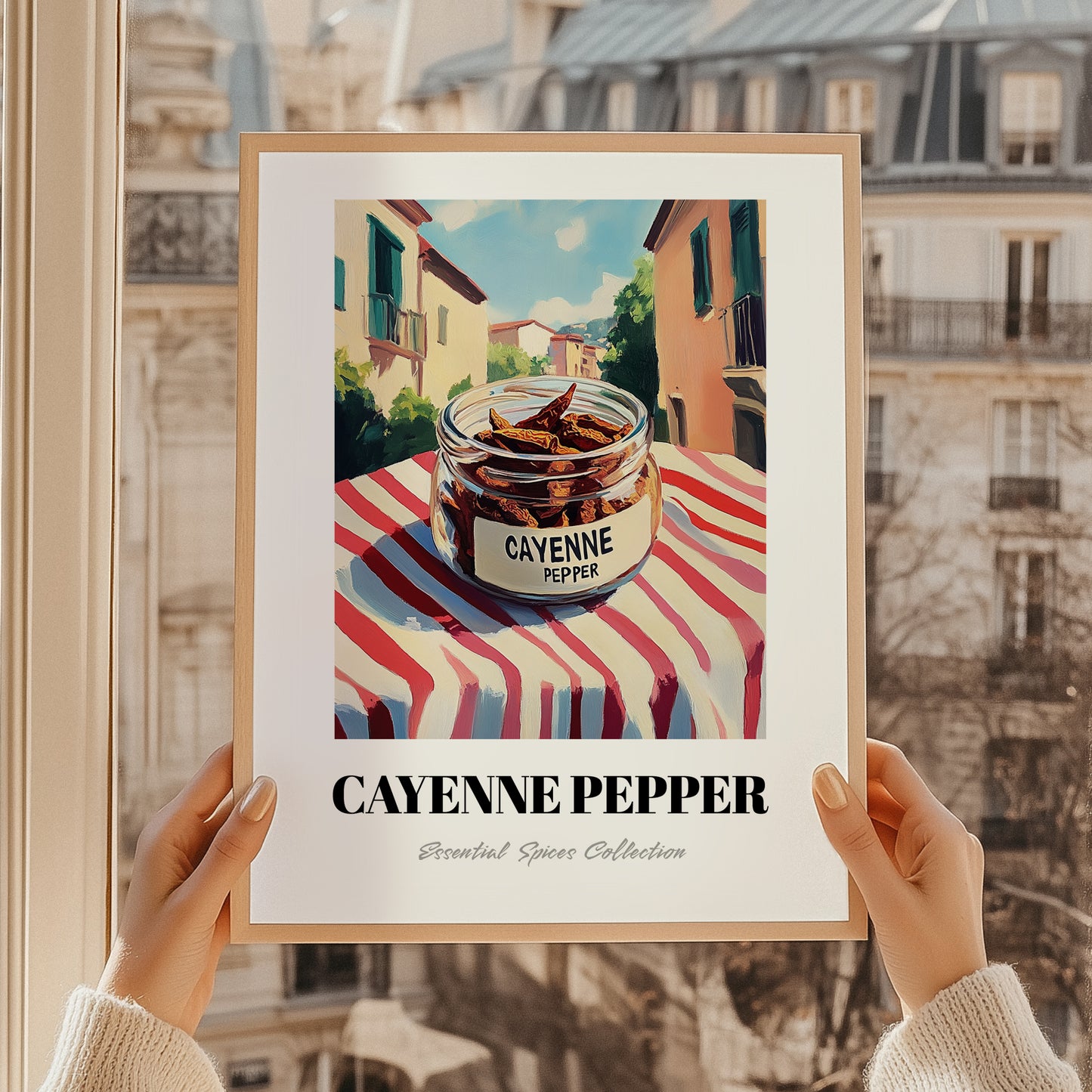 Cayenne Pepper – Italian Café on the Corner, Spices Still Life, styled in a charming Paris street view