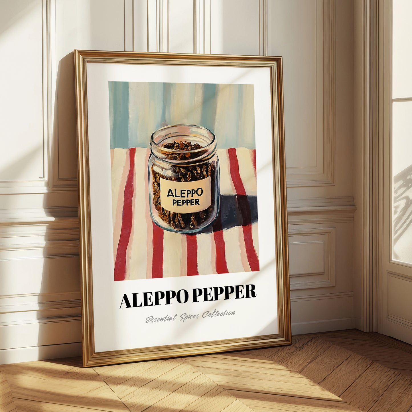 Aleppo Pepper – on Striped Tablecloth, Spices Painting