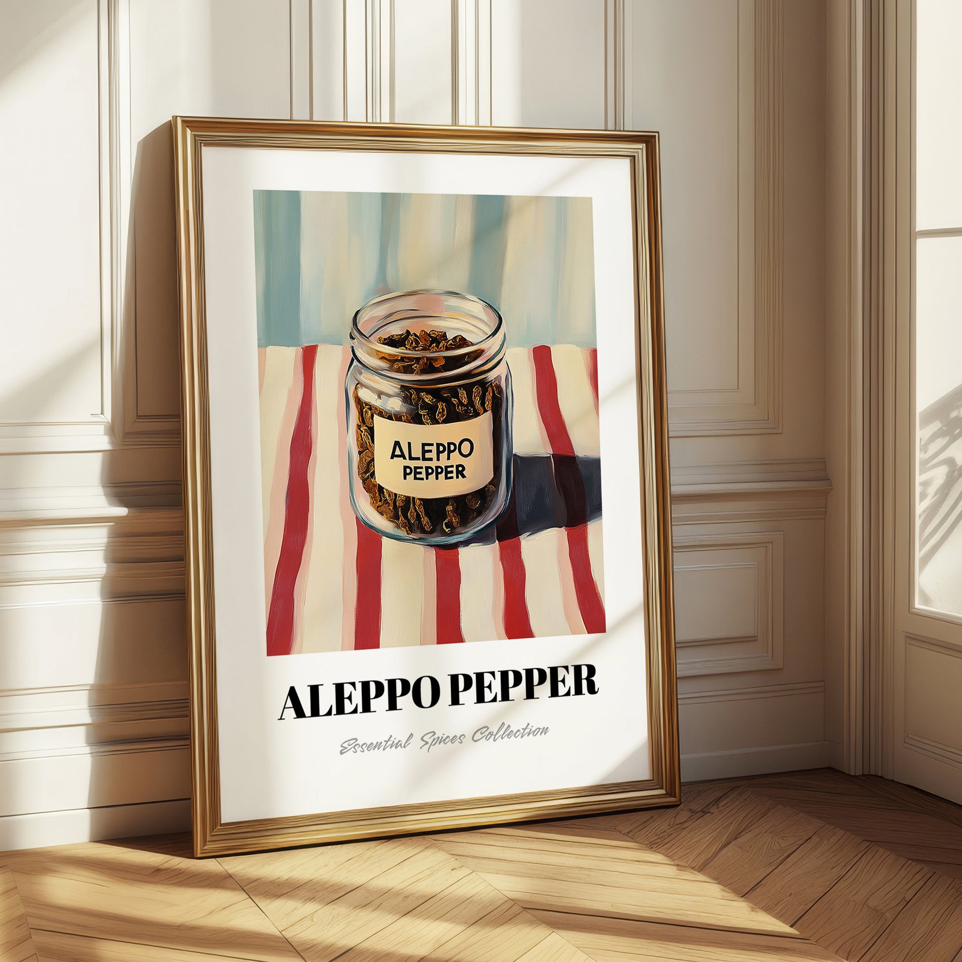 Aleppo Pepper – on Striped Tablecloth, Spices Painting