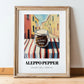 Aleppo Pepper – Italian Café on the Corner, Spices Still Life, in wooden frame leaning on the floor