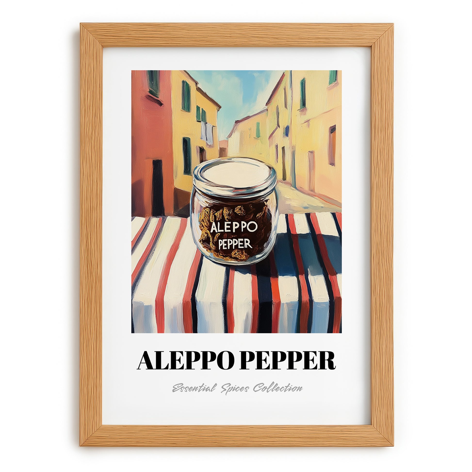 Aleppo Pepper – Italian Café on the Corner, Spices Still Life, set in oak frame