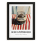 Sichuan Peppercorns – on Striped Tablecloth, Spices Wall Art, in sleek black frame