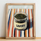 Savory – on Striped Tablecloth, Spices Still Life, no-text version framed in wood