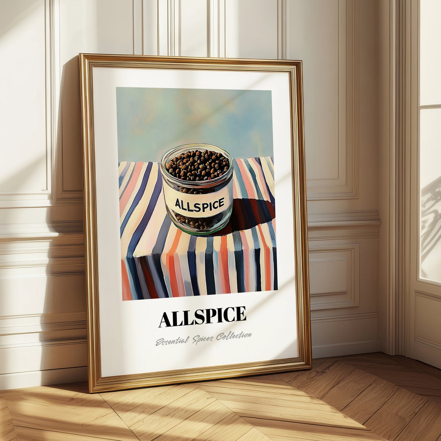 Allspice – on Striped Tablecloth, Spices Painting
