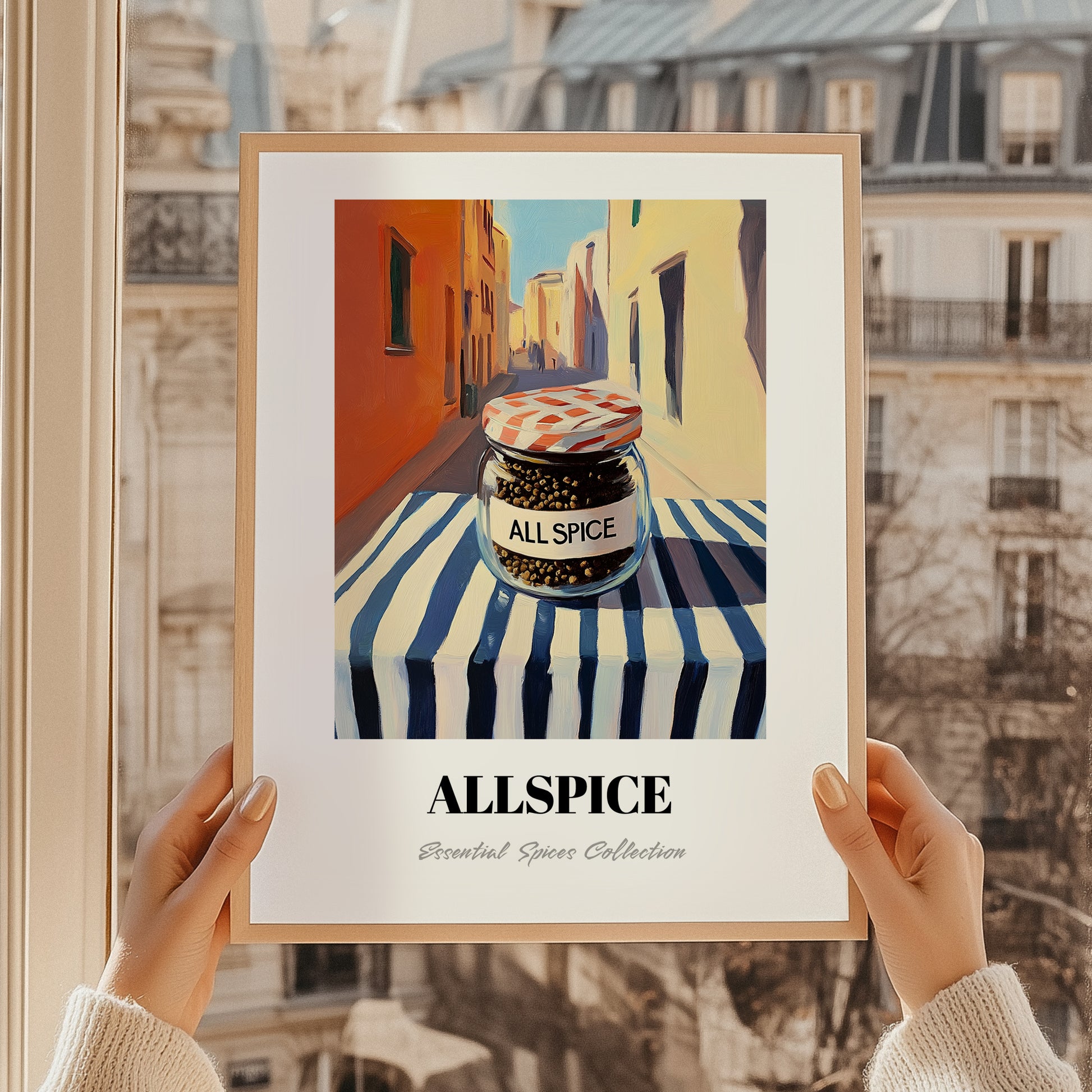 Allspice – Italian Urban Café Scene, Spices Art, styled in a charming Paris street view