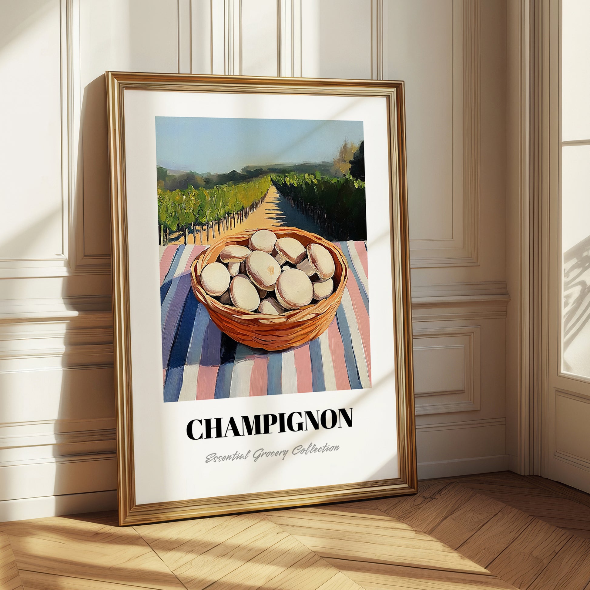 Button – Green Valley Landscape, Mushrooms Poster