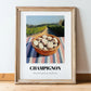 Button – Green Valley Landscape, Mushrooms Poster, in wooden frame leaning on the floor