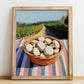Button – Green Valley Landscape, Mushrooms Poster, no-text version framed in wood