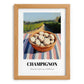 Button – Green Valley Landscape, Mushrooms Poster, set in oak frame