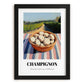 Button – Green Valley Landscape, Mushrooms Poster, in sleek black frame