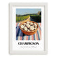 Button – Green Valley Landscape, Mushrooms Poster, placed in minimal white frame