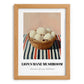 Lion’s Mane Mushroom – on Striped Tablecloth, Mushrooms Wall Decor, set in oak frame