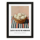 Lion’s Mane Mushroom – on Striped Tablecloth, Mushrooms Wall Decor, in sleek black frame