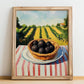 Black Truffle – Green Valley Landscape, Mushrooms Illustration, no-text version framed in wood
