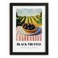 Black Truffle – Green Valley Landscape, Mushrooms Illustration, in sleek black frame