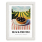 Black Truffle – Green Valley Landscape, Mushrooms Illustration, placed in minimal white frame