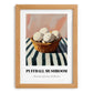Puffball Mushroom – on Striped Tablecloth, Mushrooms Illustration, set in oak frame