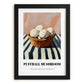 Puffball Mushroom – on Striped Tablecloth, Mushrooms Illustration, in sleek black frame