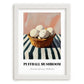 Puffball Mushroom – on Striped Tablecloth, Mushrooms Illustration, placed in minimal white frame
