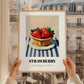 Strawberry – on Striped Tablecloth, Berries Wall Decor, styled in a charming Paris street view