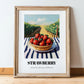 Strawberry – Green Valley Landscape, Berries Wall Decor, in wooden frame leaning on the floor