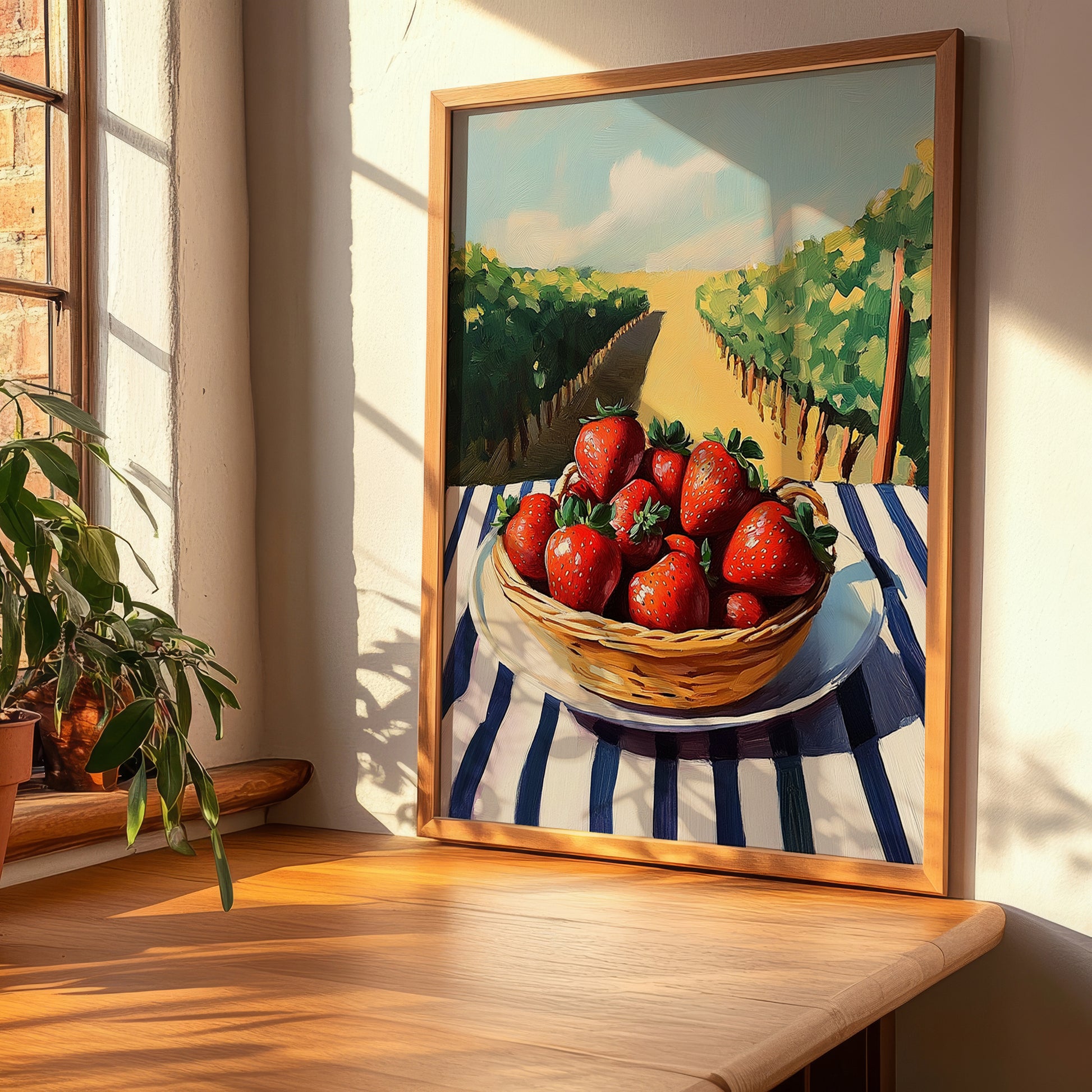 Strawberry – Green Valley Landscape, Berries Wall Decor, clean layout with no caption