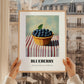 Blueberry – on Striped Tablecloth, Berries Poster, styled in a charming Paris street view