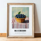Blueberry – on Striped Tablecloth, Berries Poster, in wooden frame leaning on the floor