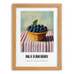 Blueberry – on Striped Tablecloth, Berries Poster, set in oak frame
