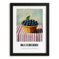 Blueberry – on Striped Tablecloth, Berries Poster, in sleek black frame