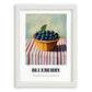 Blueberry – on Striped Tablecloth, Berries Poster, placed in minimal white frame