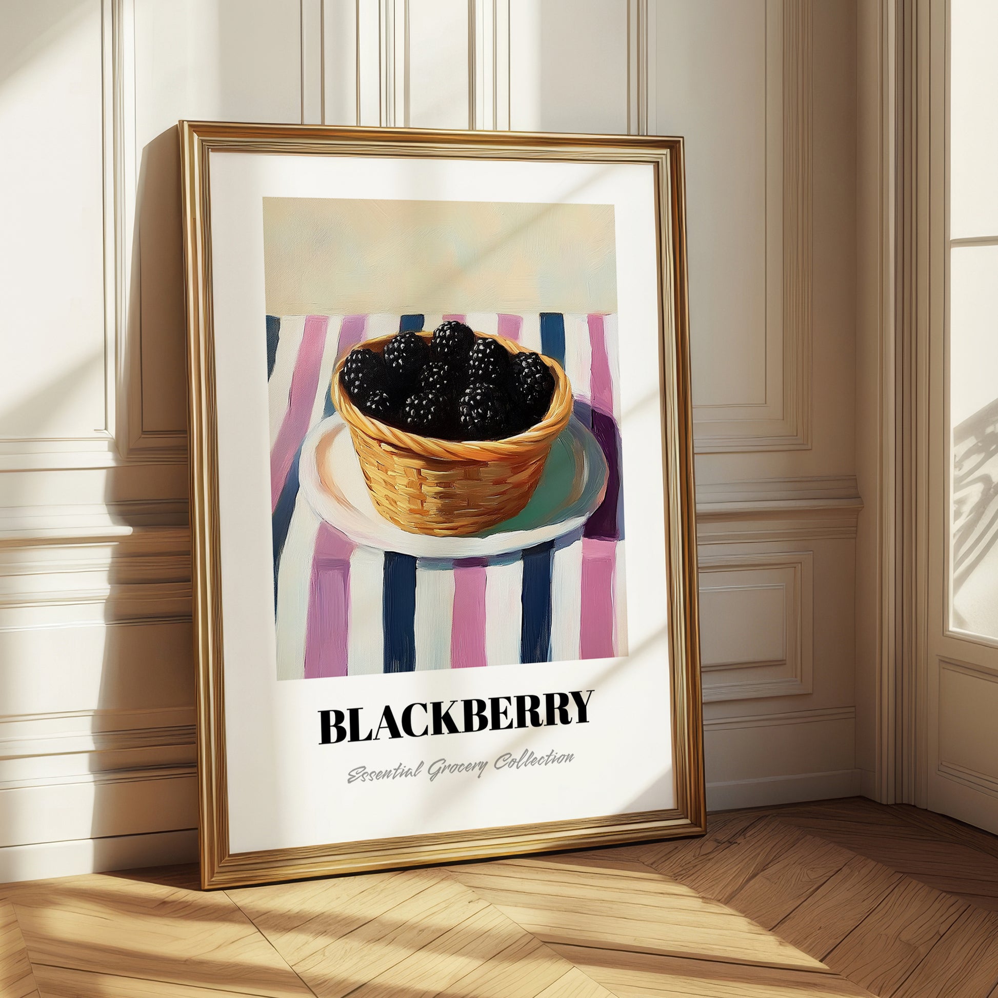 Blackberry – on Striped Tablecloth, Berries Poster