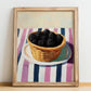 Blackberry – on Striped Tablecloth, Berries Poster, no-text version framed in wood
