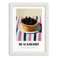 Blackberry – on Striped Tablecloth, Berries Poster, placed in minimal white frame