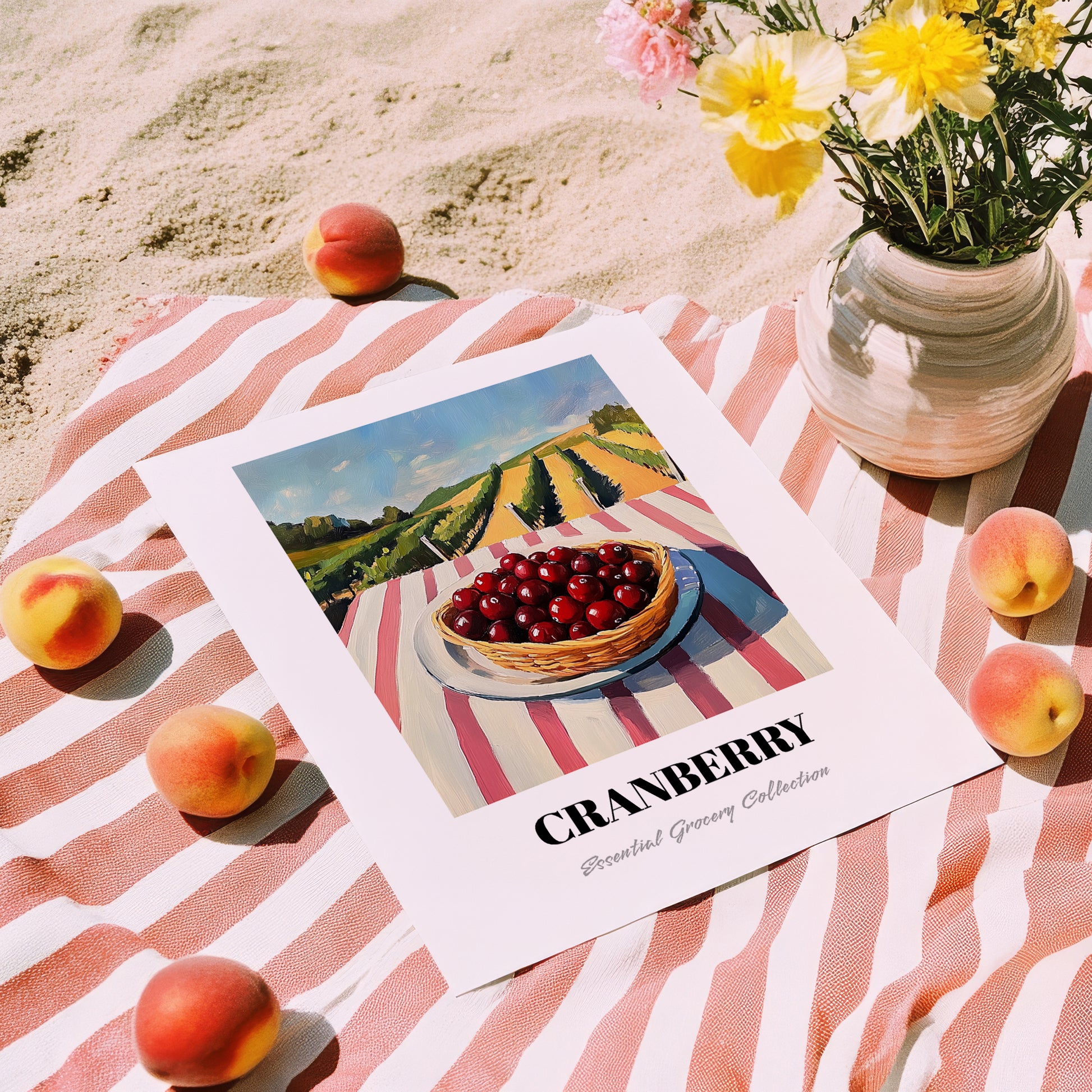 Cranberry – Green Valley Landscape, Berries Still Life, unframed on coastal sand
