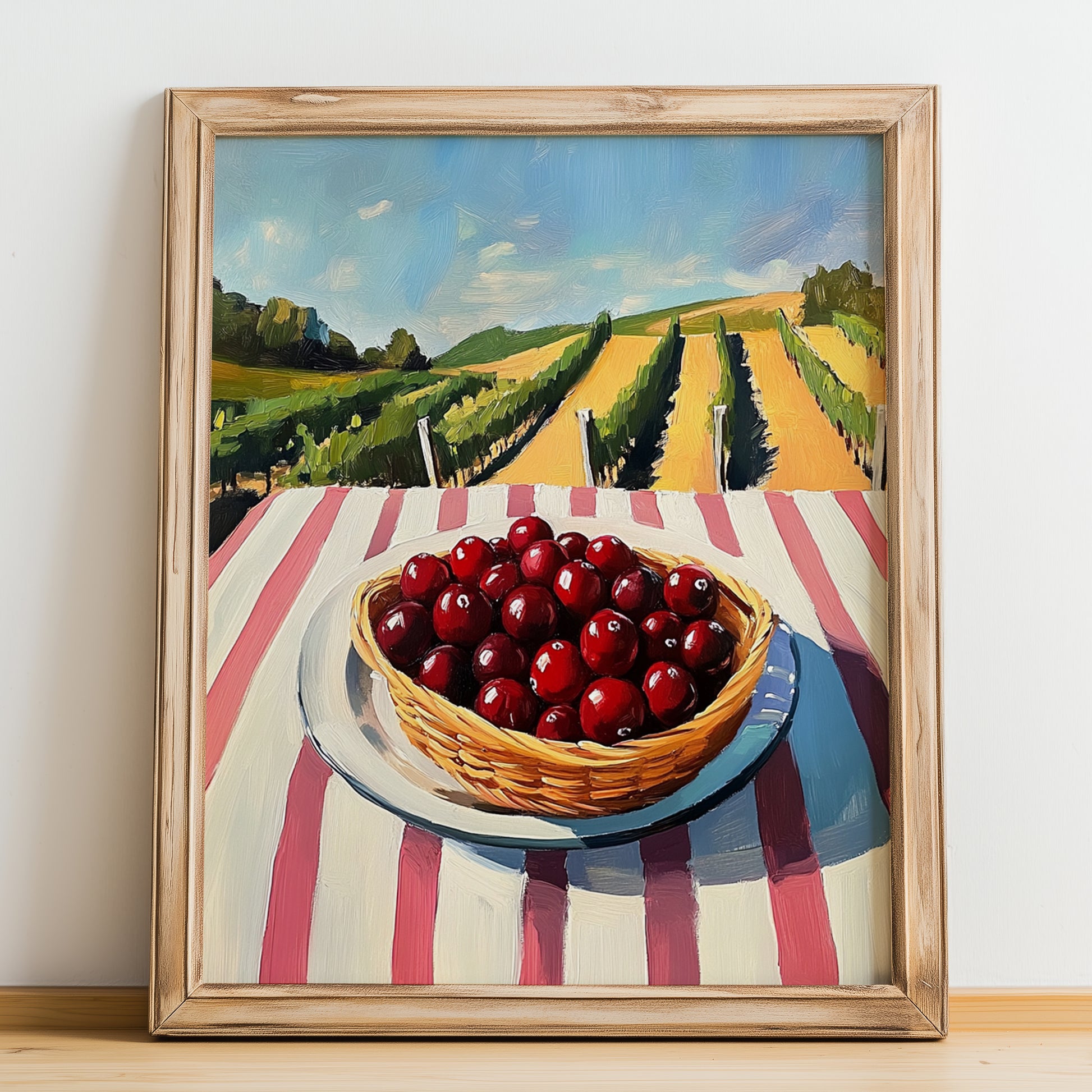 Cranberry – Green Valley Landscape, Berries Still Life, no-text version framed in wood