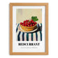 Redcurrant – on Striped Tablecloth, Berries Wall Art, set in oak frame