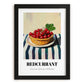 Redcurrant – on Striped Tablecloth, Berries Wall Art, in sleek black frame